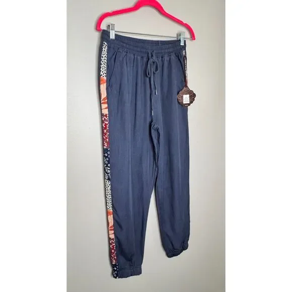 Knox Rose Blue Lyocell Jogger Small Boho Side Stripe Drawstring Casual Lounge - Picture 2 of 8